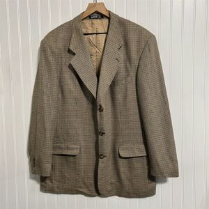 Kasper‎ 46 Virgin Wool Blazer Jacket Brown Houndstooth Tweed Dark Academia Vtg